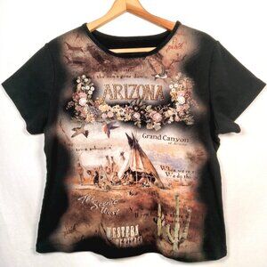 Vintage Y2K Arizona Shirt Medium Grand Canyon Native American Teepee Bling